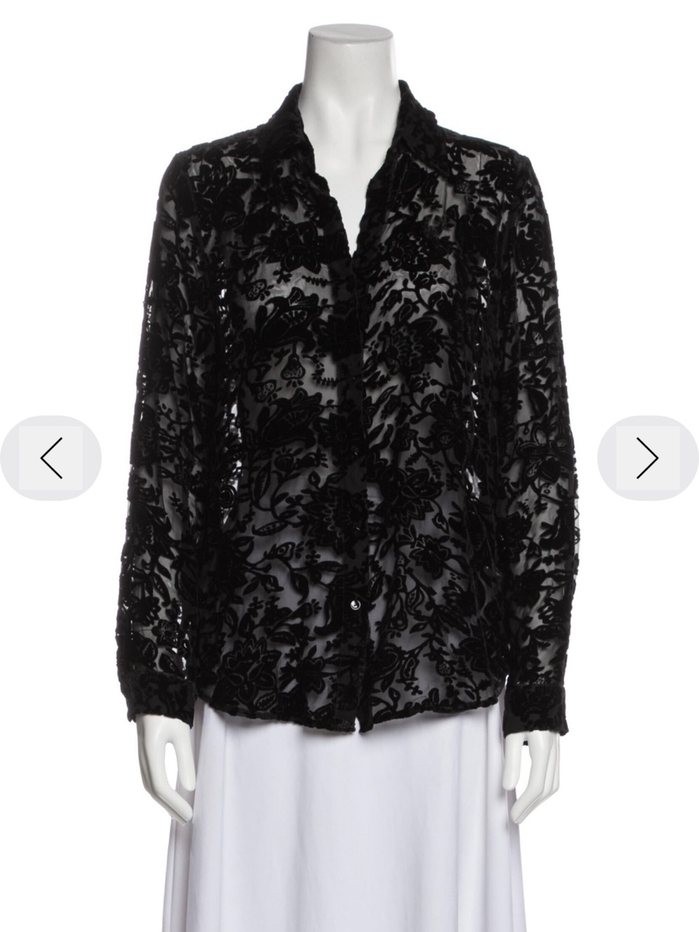 L'AGENCE Black Sheer Flocked Floral Button-Down Blouse